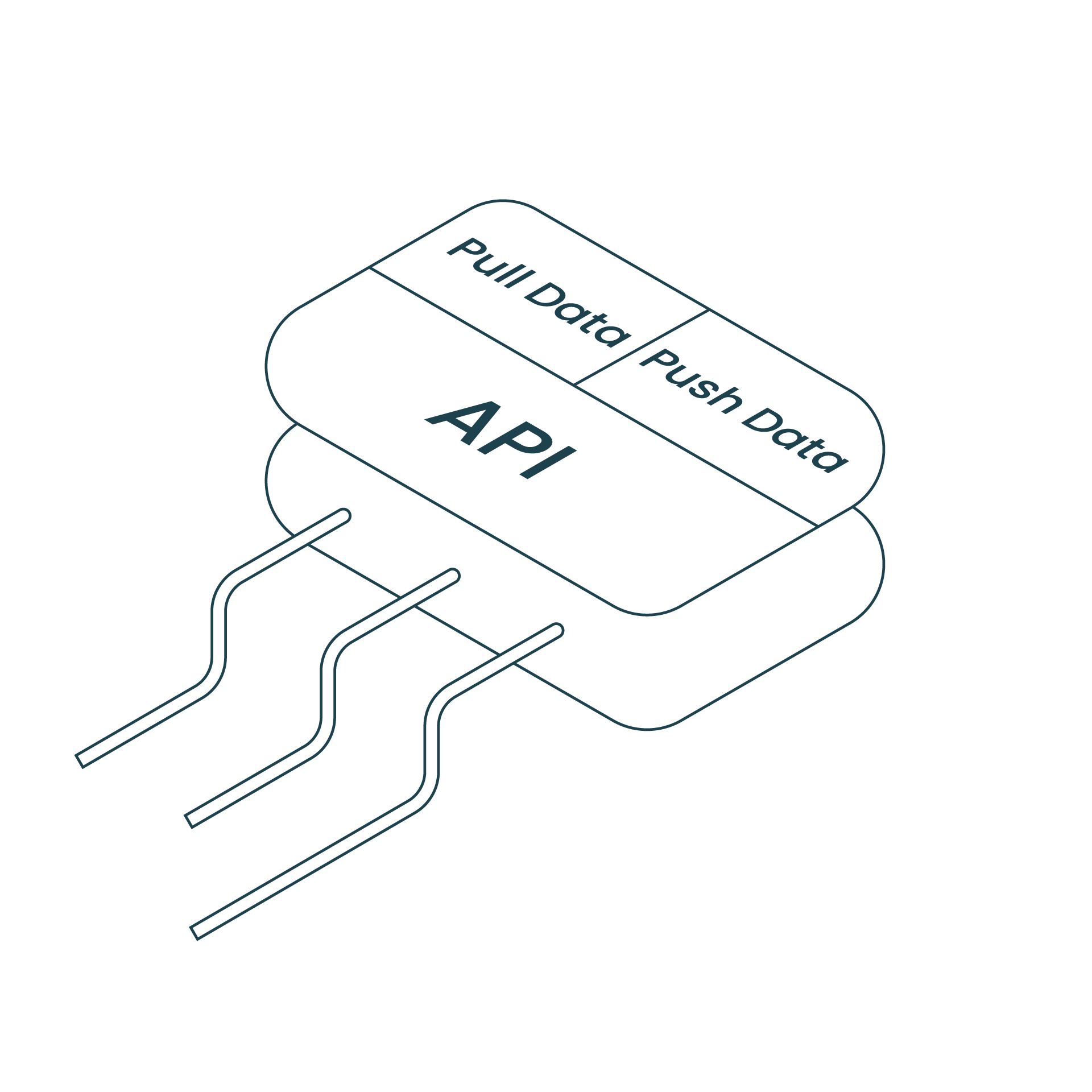 A drawing of stylized pipes flowing into a connector